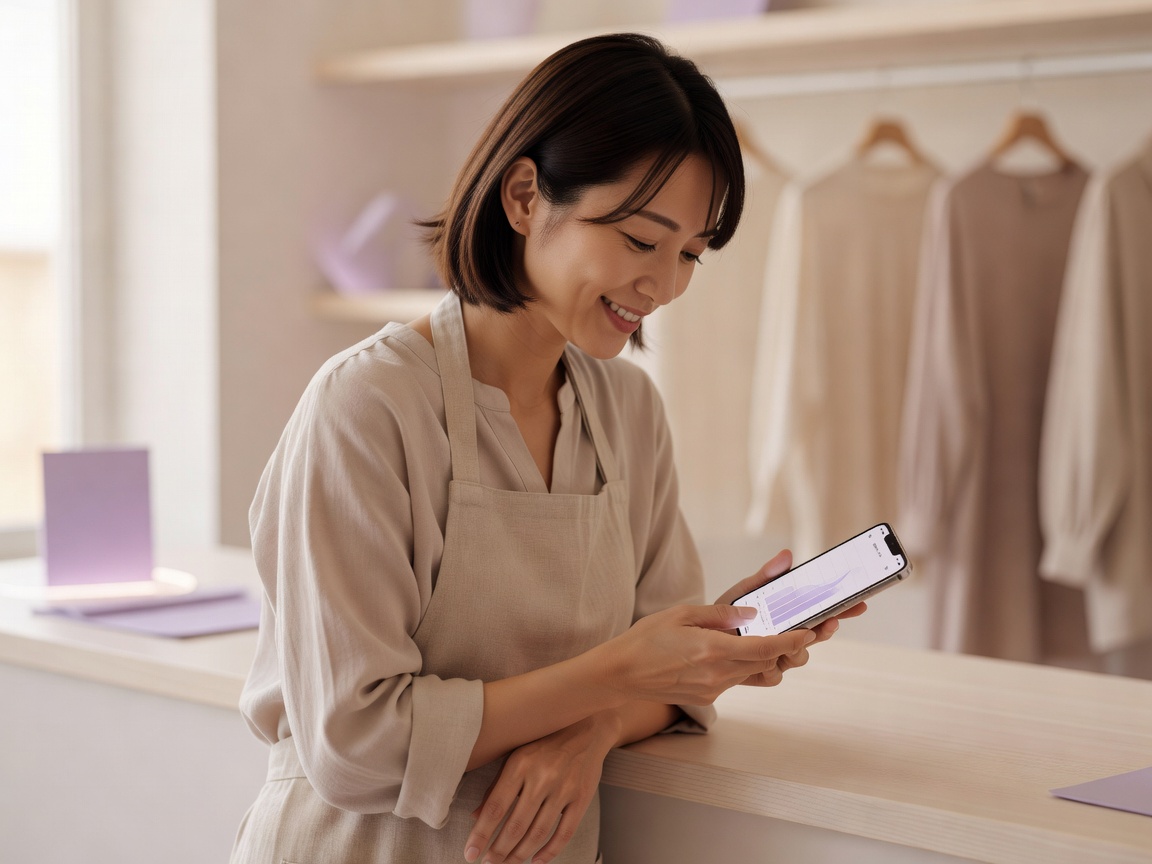 試着した服が似合い笑顔になったお客様と店主
