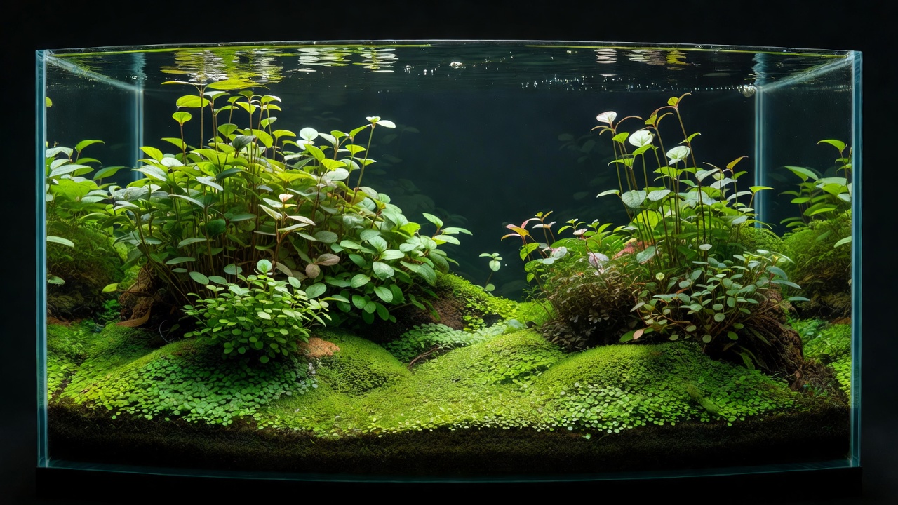 水草が茂る90cm水槽を正面から捉えた、ネイチャーアクアリウムのレイアウト全景