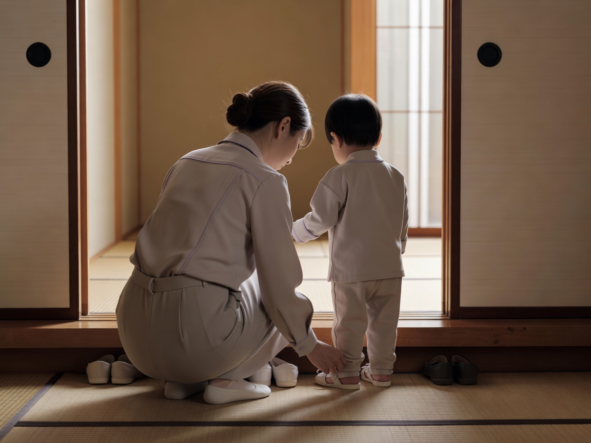 手作りの知育おもちゃで幼児と一緒に遊ぶベビーシッターの手元