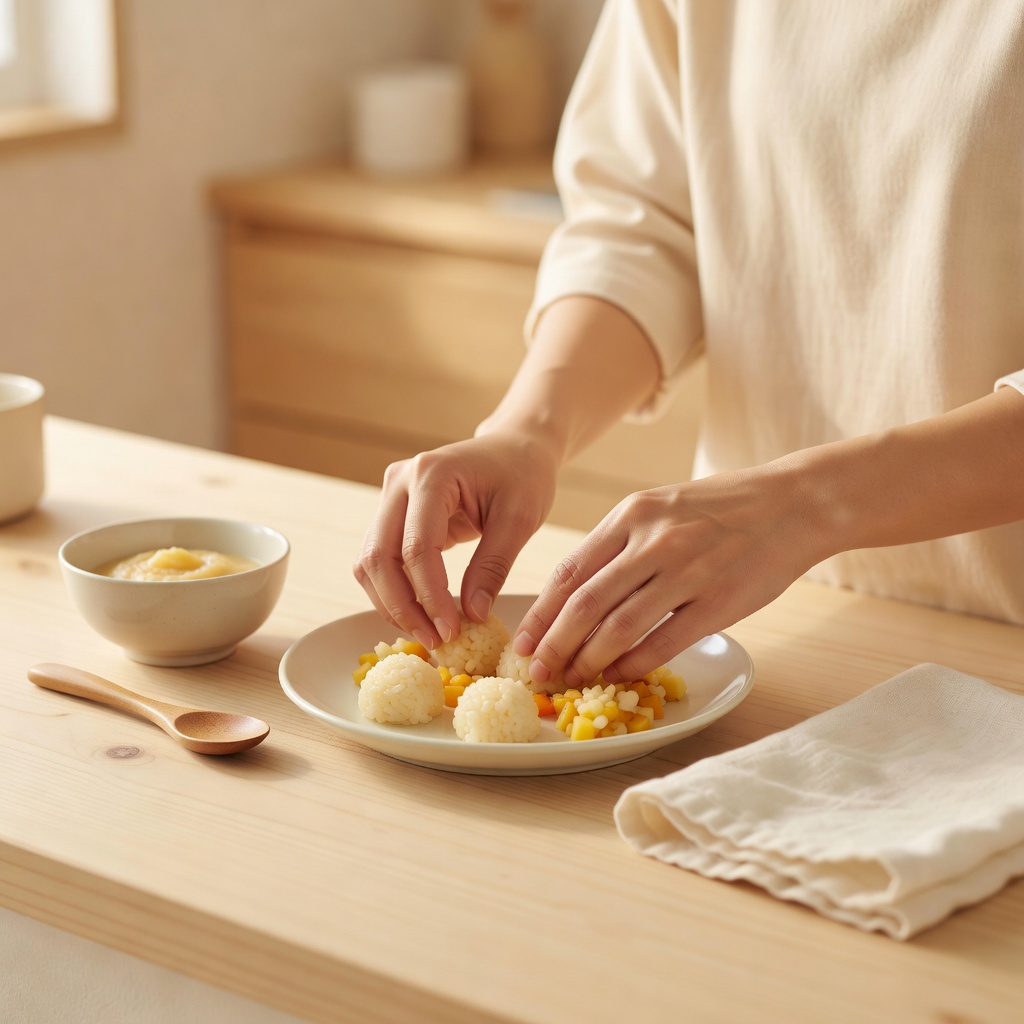 離乳食・おやつのサポート ー 月齢とアレルギーに合わせて。ご家庭の食材で、いつもの味に近づけて。手づかみ食べも見守ります