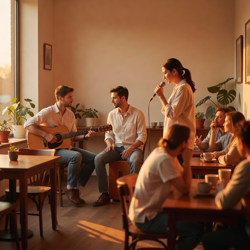 カフェでのアコースティック ー 大須のカフェの周年イベントに、3人編成の弾き語りで。生演奏の依頼も、少しずつ受けています