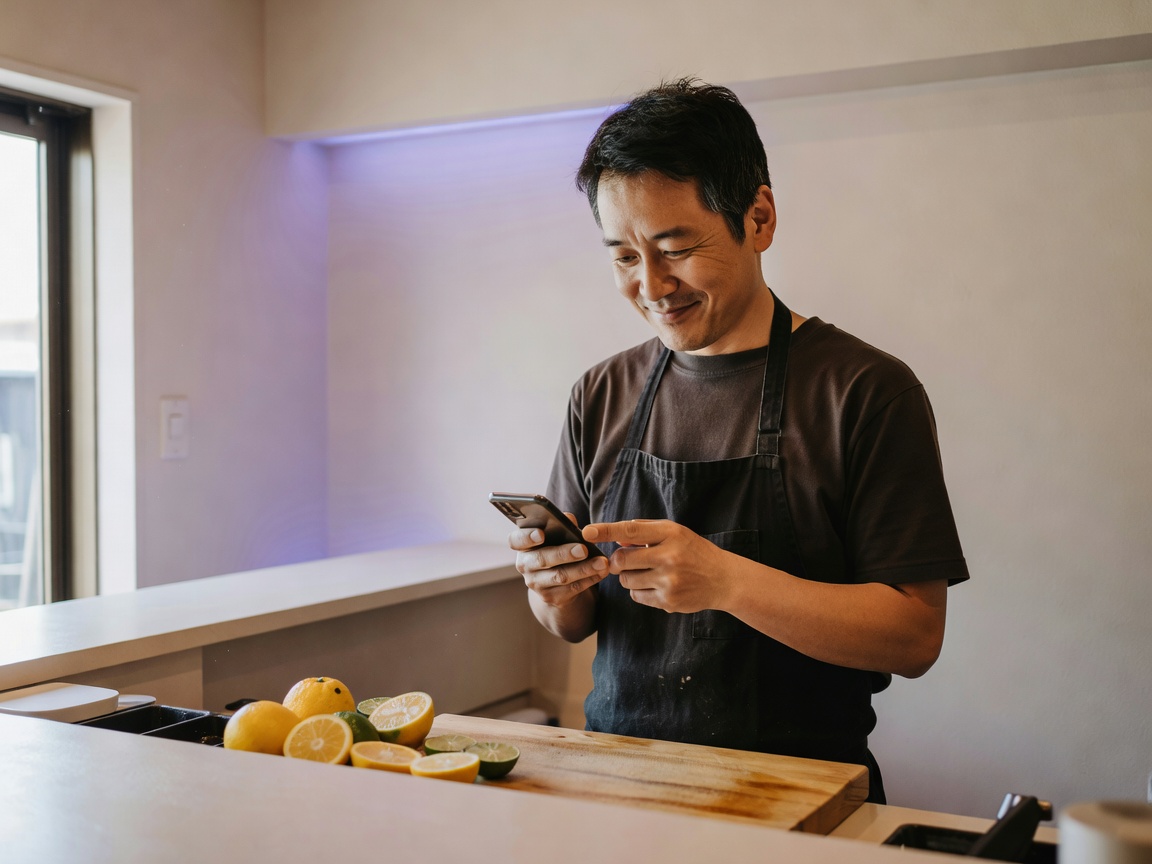 一杯を差し出す瞬間とお客様の満ちた表情