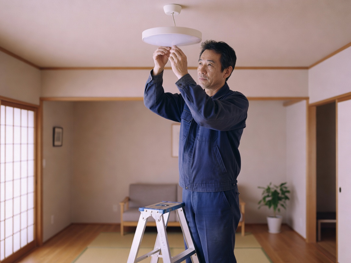 軽トラックと工具を積んで出動する便利屋の作業風景