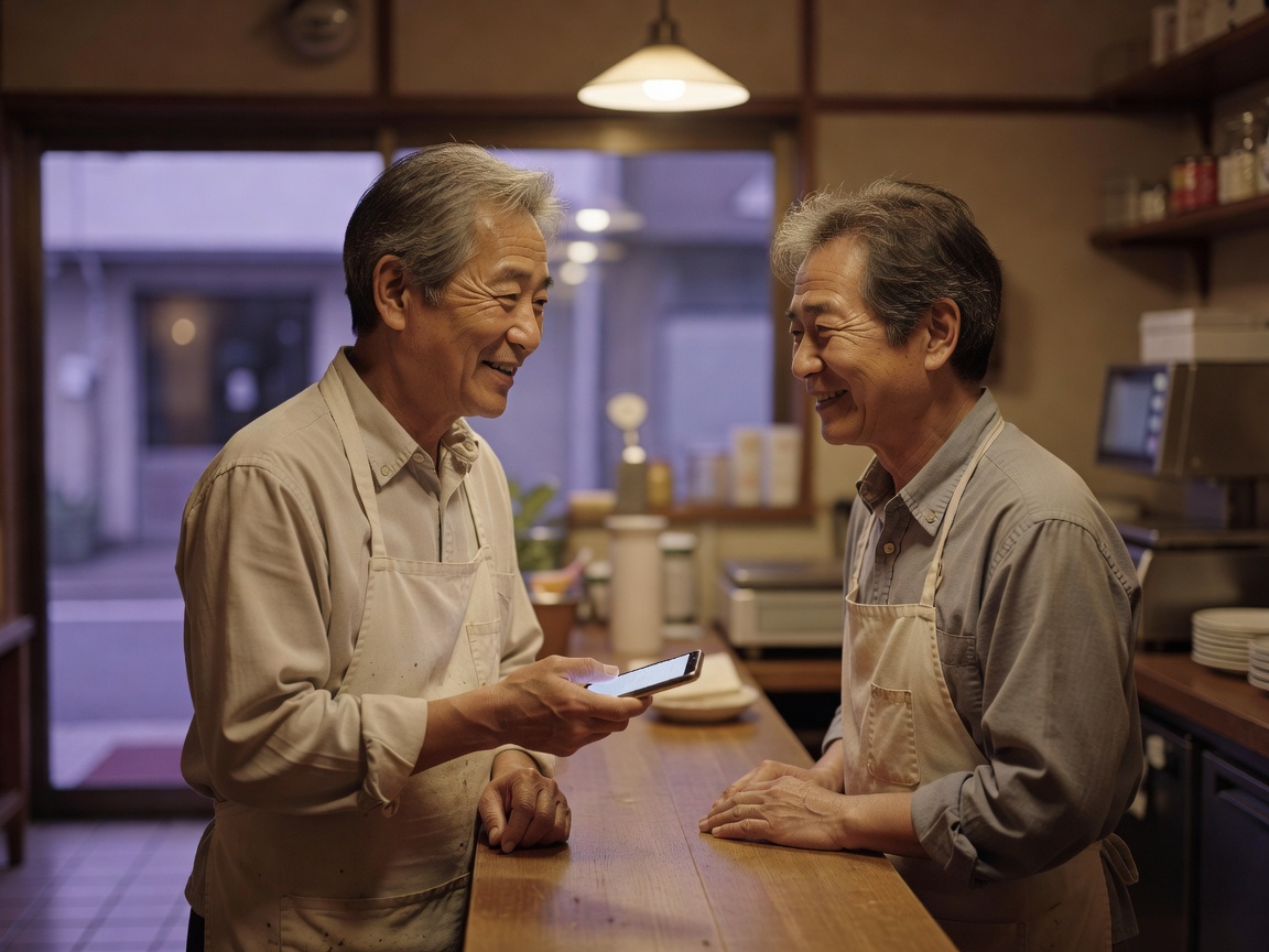 受け取った弁当を手に笑顔を見せる常連のお客様