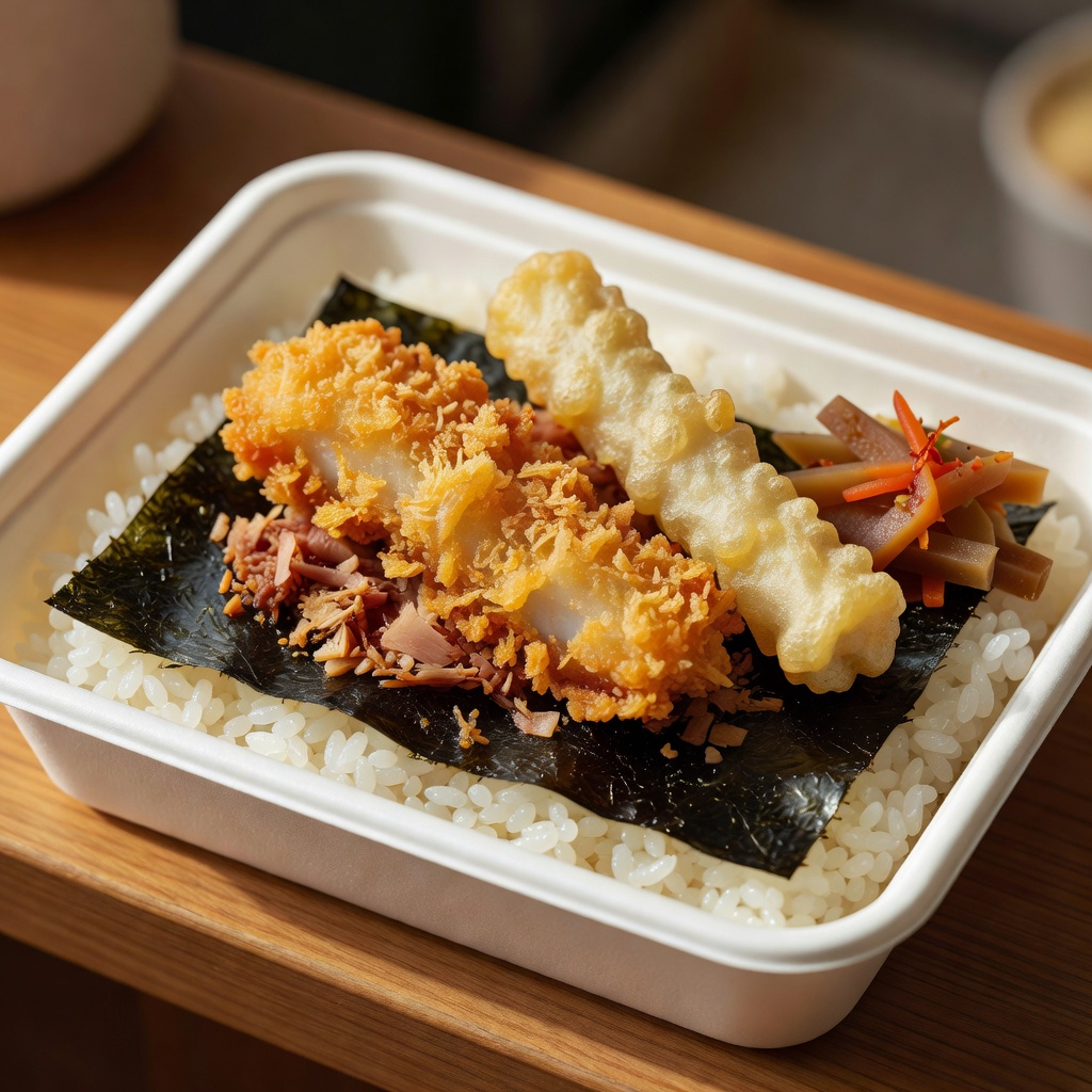 名物のり弁 ー 海苔の下に、おかか醤油とちくわ天。白身魚のフライときんぴらをのせて。母の代から一番売れている、490円の看板弁当