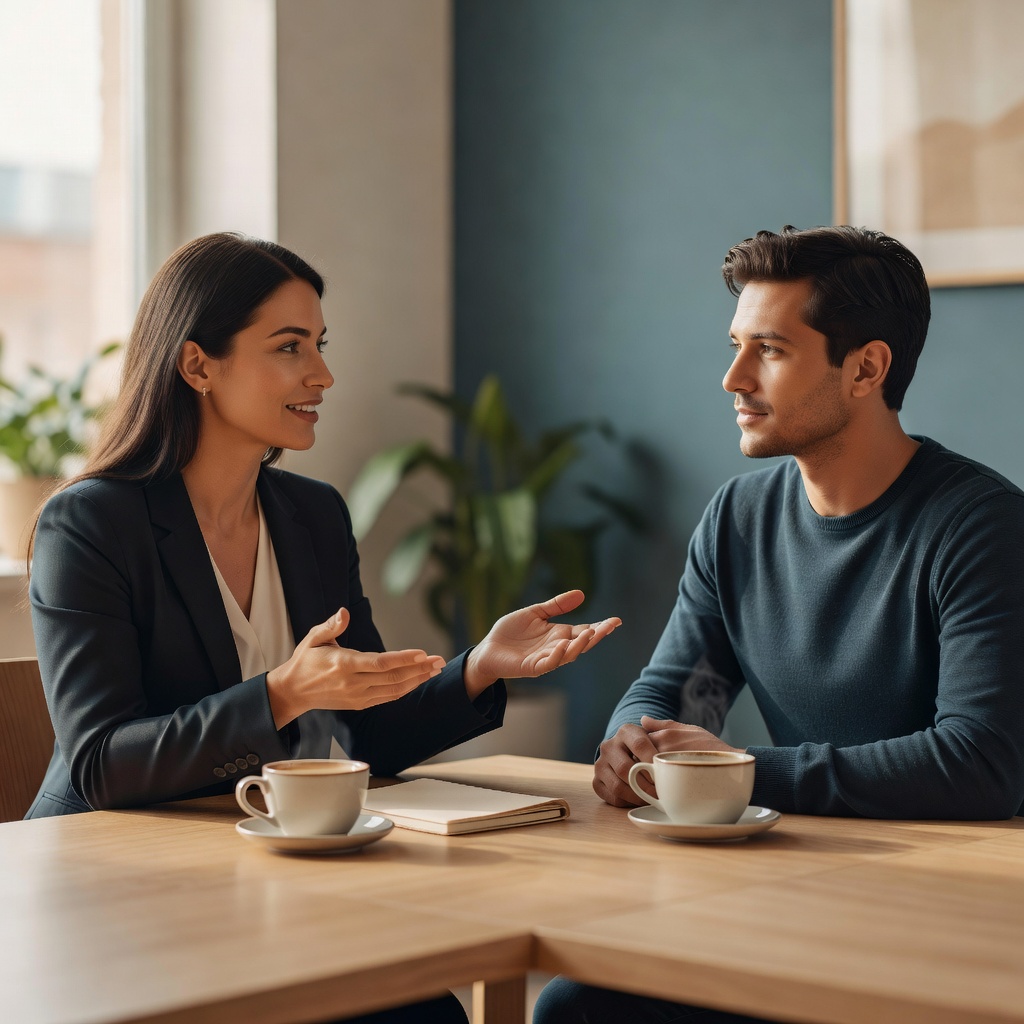 管理職の1on1コーチング。プレイヤーとして優秀だった方が、はじめて『人を通じて成果を出す』側に立つとき。指示を『伝わる問い』に変える練習を、半年かけて重ねました。（法人契約・許可を得た情景）