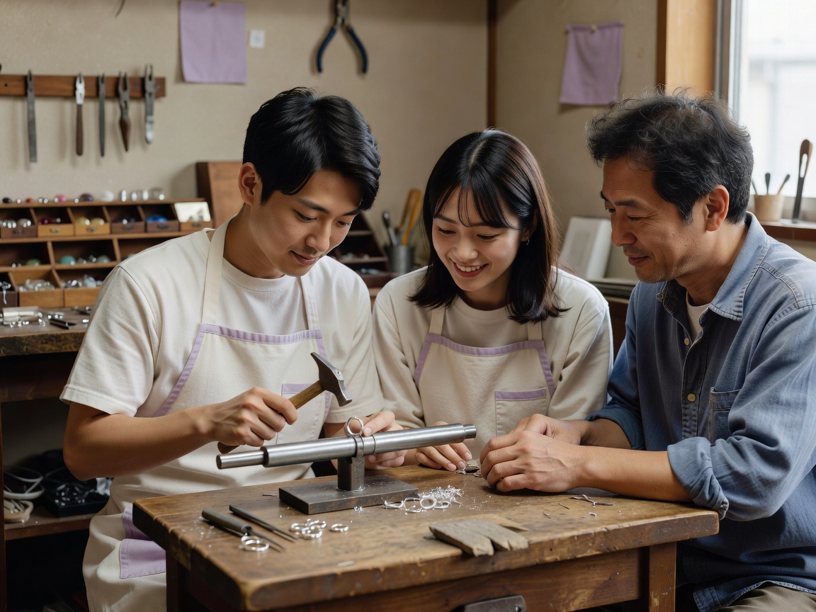 バーナーとリューターが並ぶ自宅アトリエ兼工房の作業風景