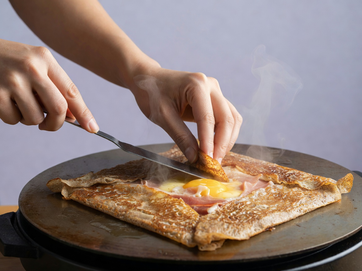 そば粉のガレット。ハムチーズと卵をのせた食事系の一皿
