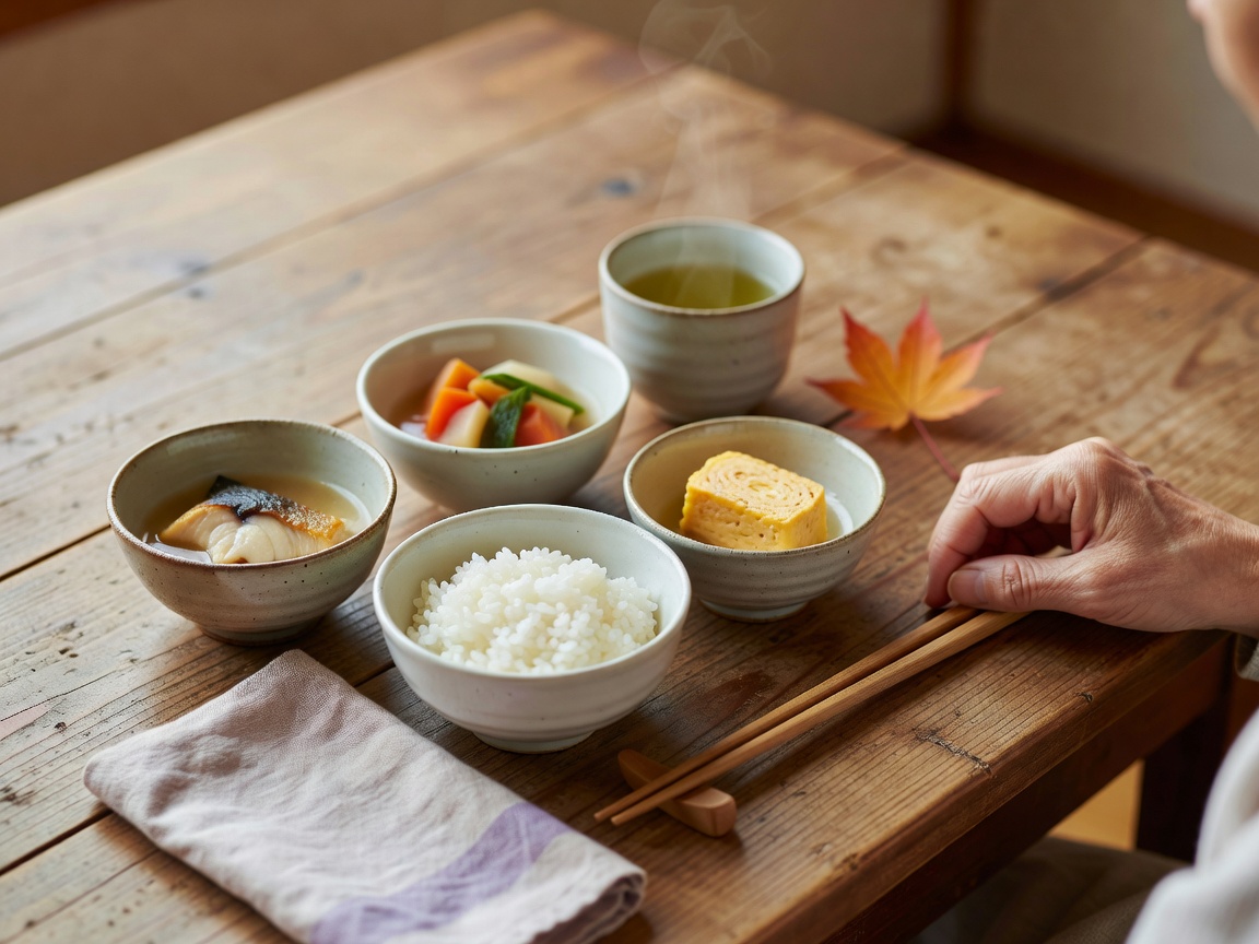 彩り豊かな昼食と手作りおやつが並ぶ食事の風景