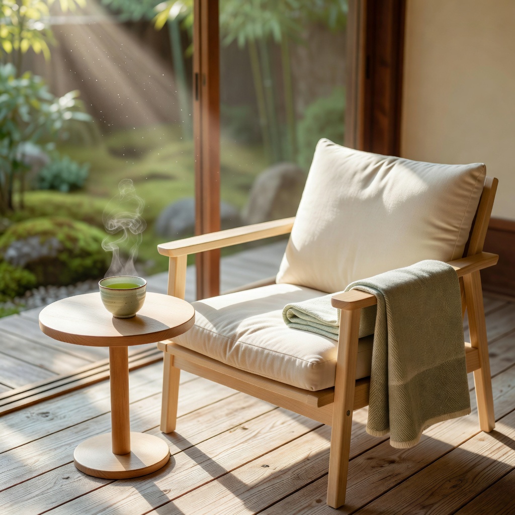 庭の見える縁側。日なたでお茶を一杯、ここが一日のまんなかです