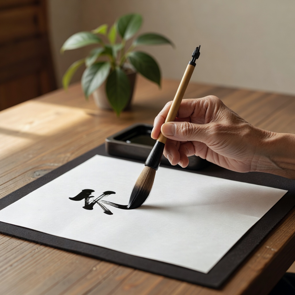 午後の書道クラブ。集中して筆を運ぶ、静かで満ちた時間