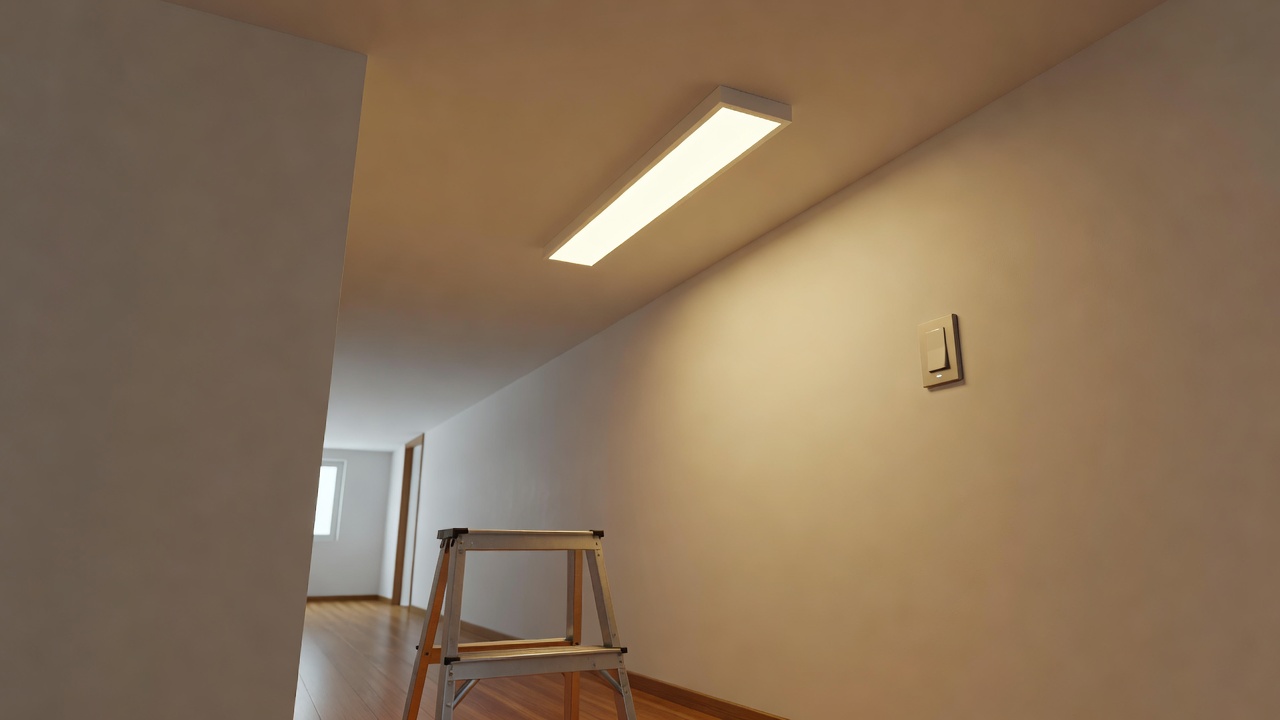 LED照明とスイッチの取り替え。廊下を人感センサー付きに変更