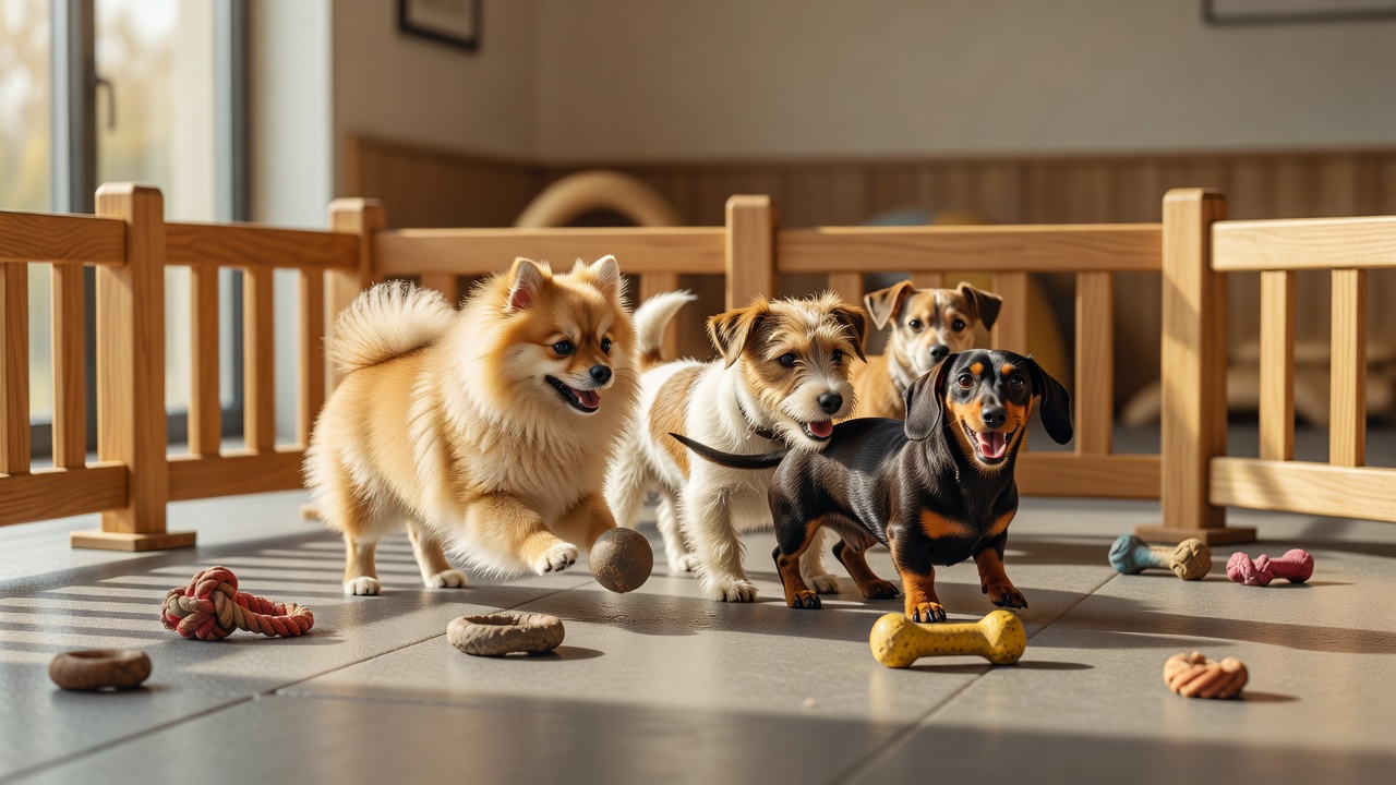 小型犬グループのフリータイム。体格の近い子だけで、のびのび遊びます