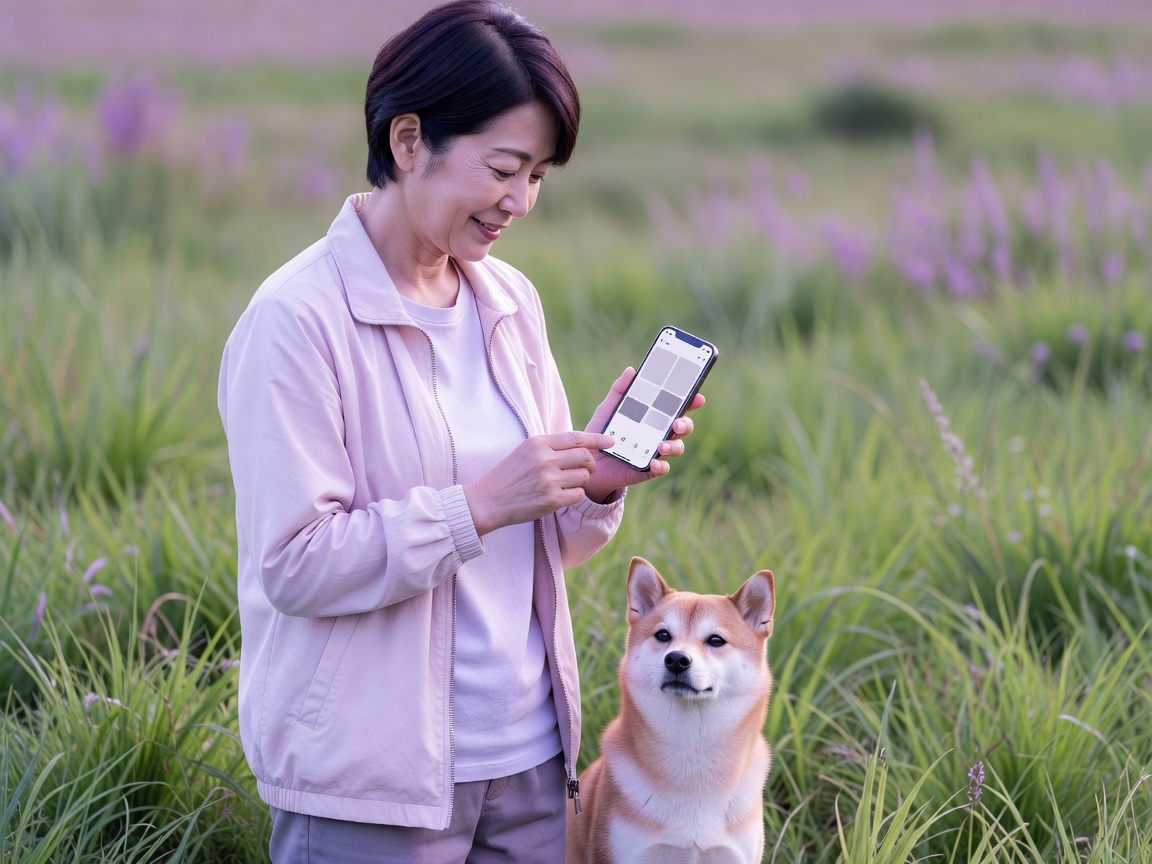 走ったあと併設カフェで飼い主とくつろぐ笑顔の犬