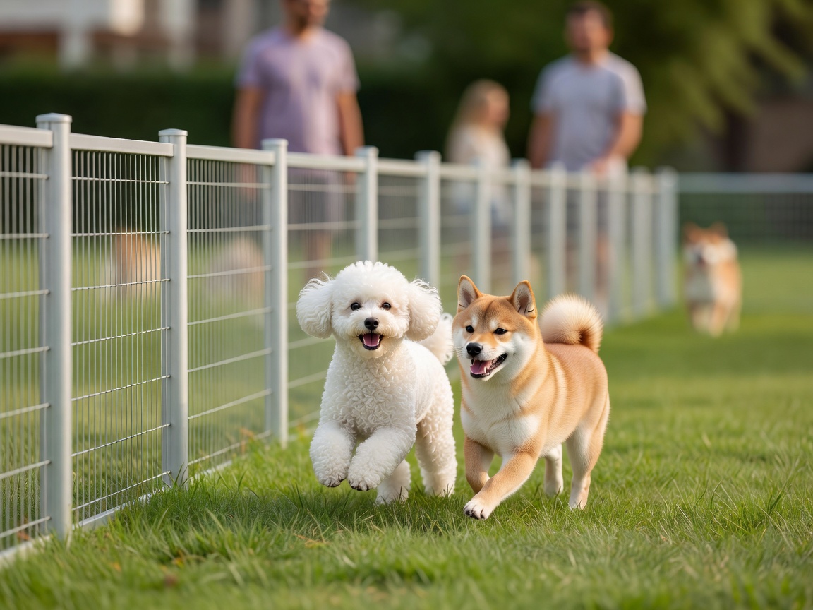 天然芝の広いドッグランを全力で駆け抜ける大型犬
