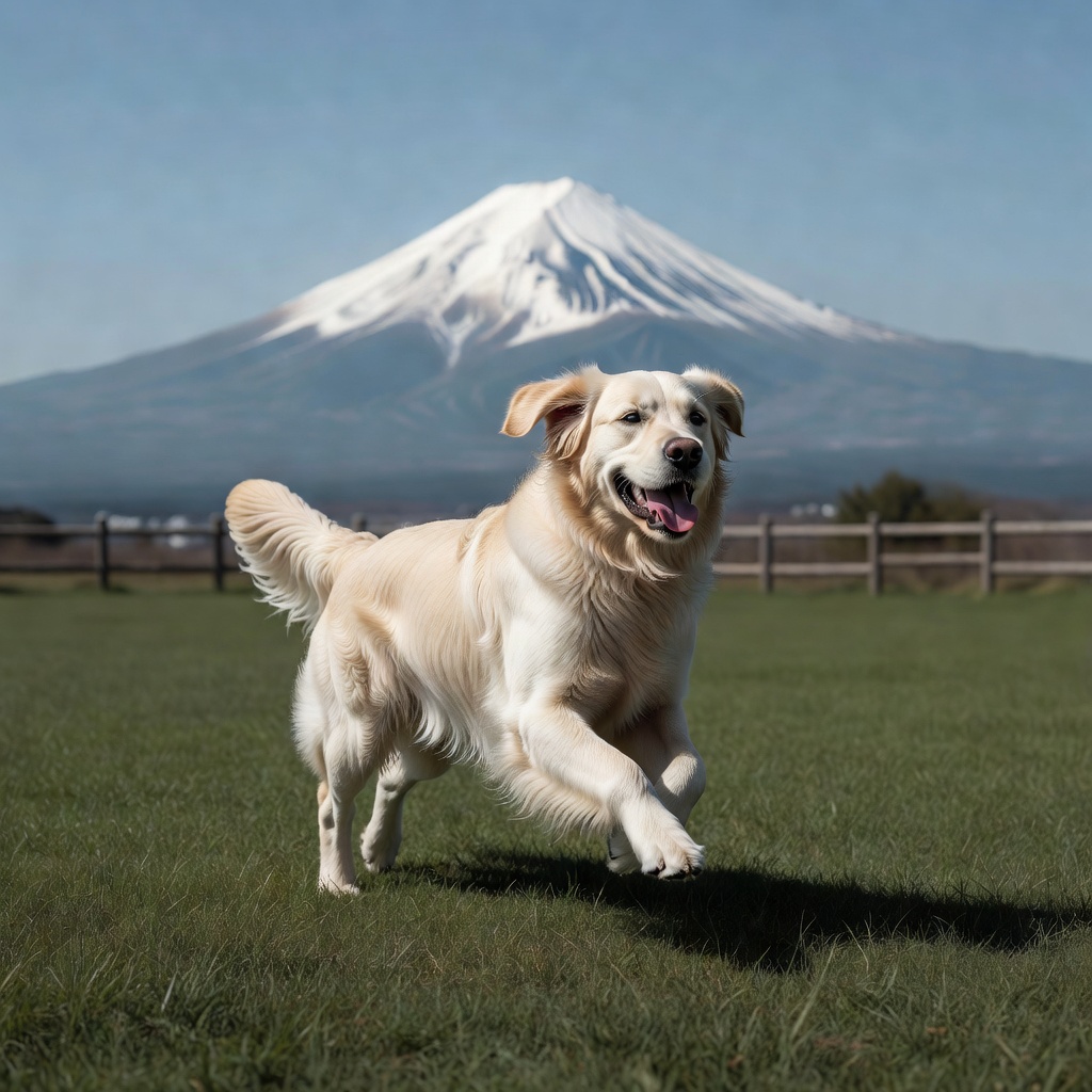 天然芝のフリーエリア ー 約2,000㎡、富士山を正面に。土や人工芝より足腰にやさしく、大型犬も全力で走れます
