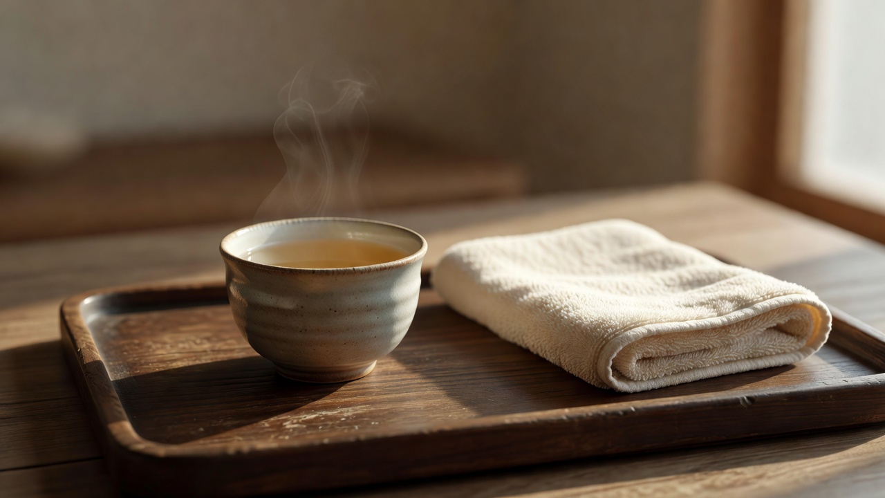 施術後の一杯、ノンカフェインの薬草茶とともに