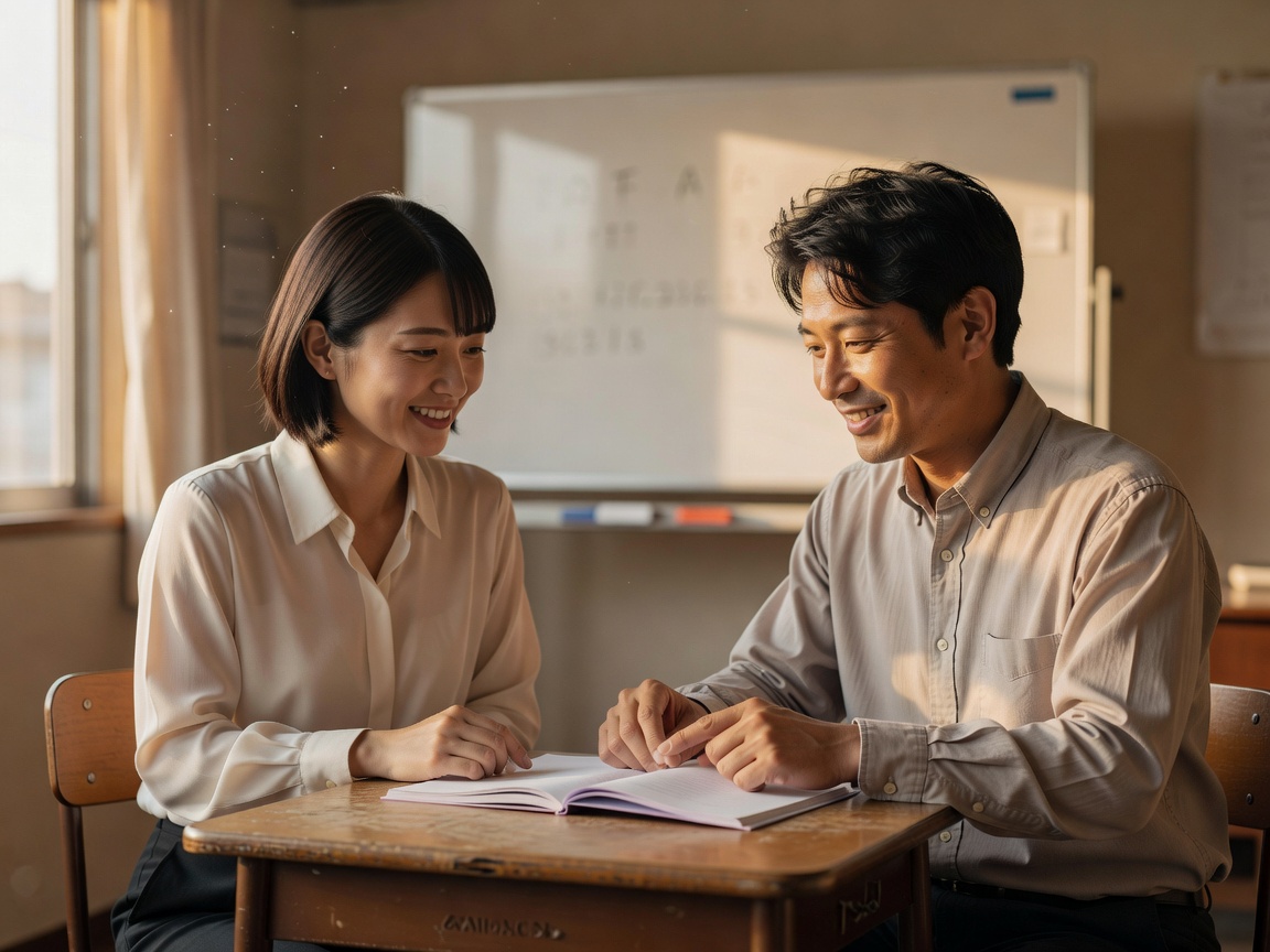ホワイトボードにフォニックスの音を書いて指導する日本人講師