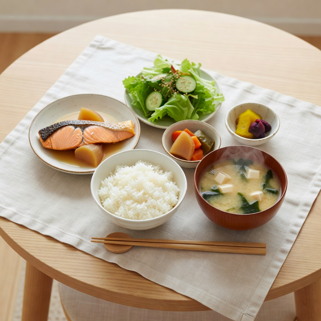 整えた一日の献立 ー 一汁三菜で、たんぱく質と野菜を無理なく。特別な食材は使いません
