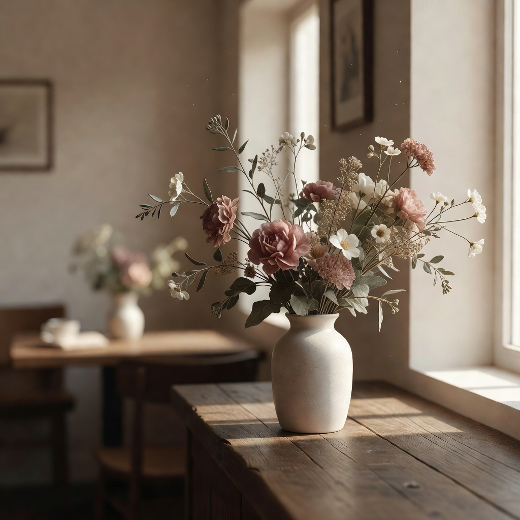 カフェの定期装花 ー 隅田川ちかくの喫茶店に隔週で。その週に市場でいちばん良かった花を、店の空気に合わせて活け込みます