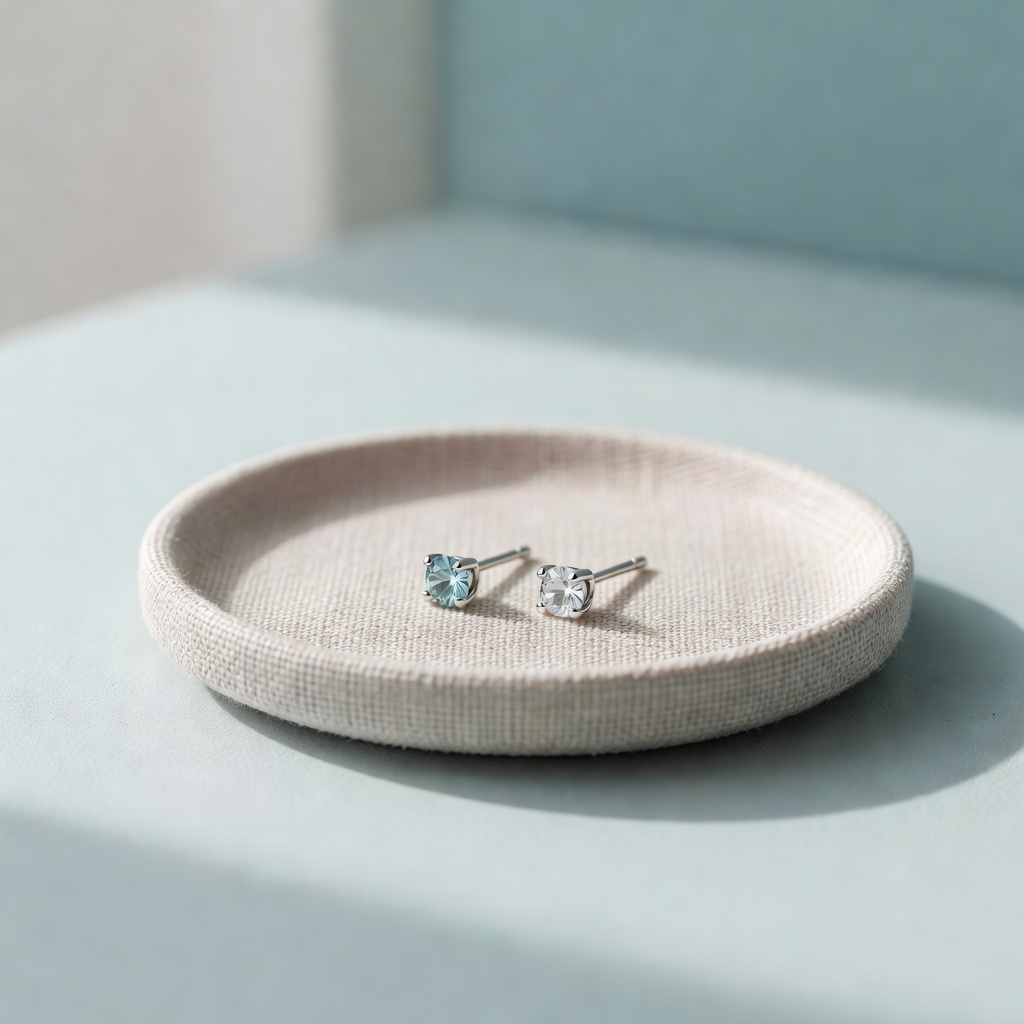 一粒ステンレスピアス。宝石みたいな小さな一粒を、金属アレルギー対応のサージカルステンレスで。オフィスにも、はじめてのピアスにも。左右で色違いも人気です。