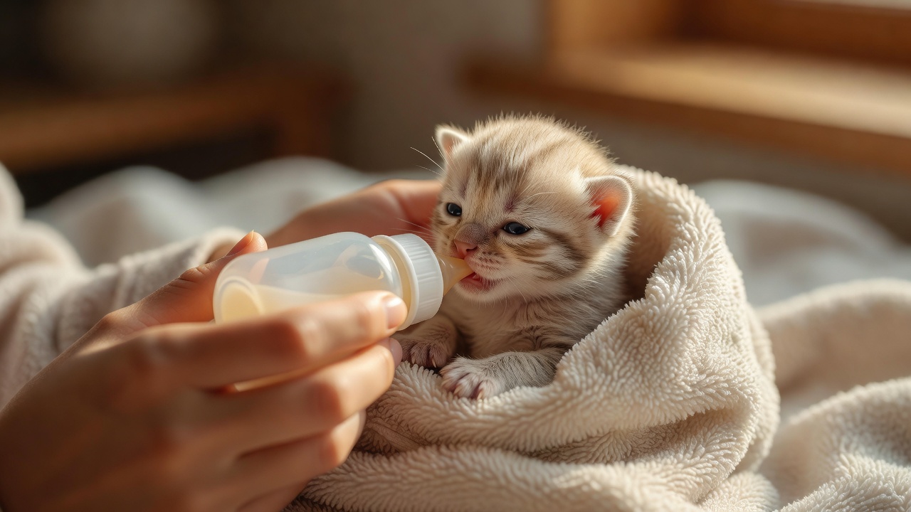 ミルクボランティアが育てた、目が開いたばかりの子猫