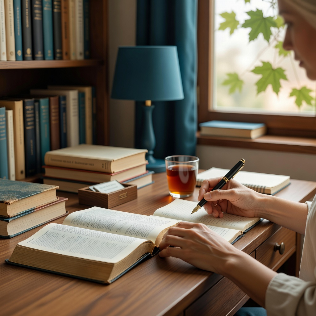 仕事場の風景 ー 辞書・対訳コーパス・自作の用語集に囲まれたこの机で、一文ずつ確かめながら。速く見えて、いちばん急がない仕事です。