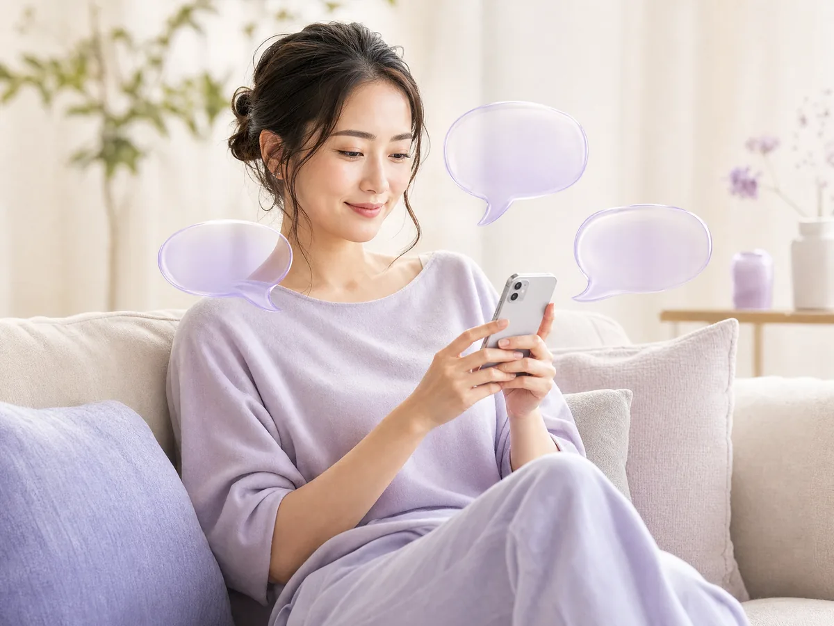 AIの質問にスマホで気軽に答える女性