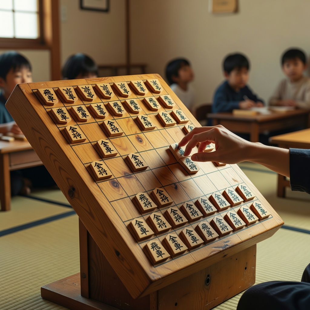 大盤解説の時間 ー 毎週のはじめに、その週の一題を大盤で。プロの棋譜や詰将棋を、駒を大きく動かしながら全員で。目で見て、声に出して、手筋が身についていきます