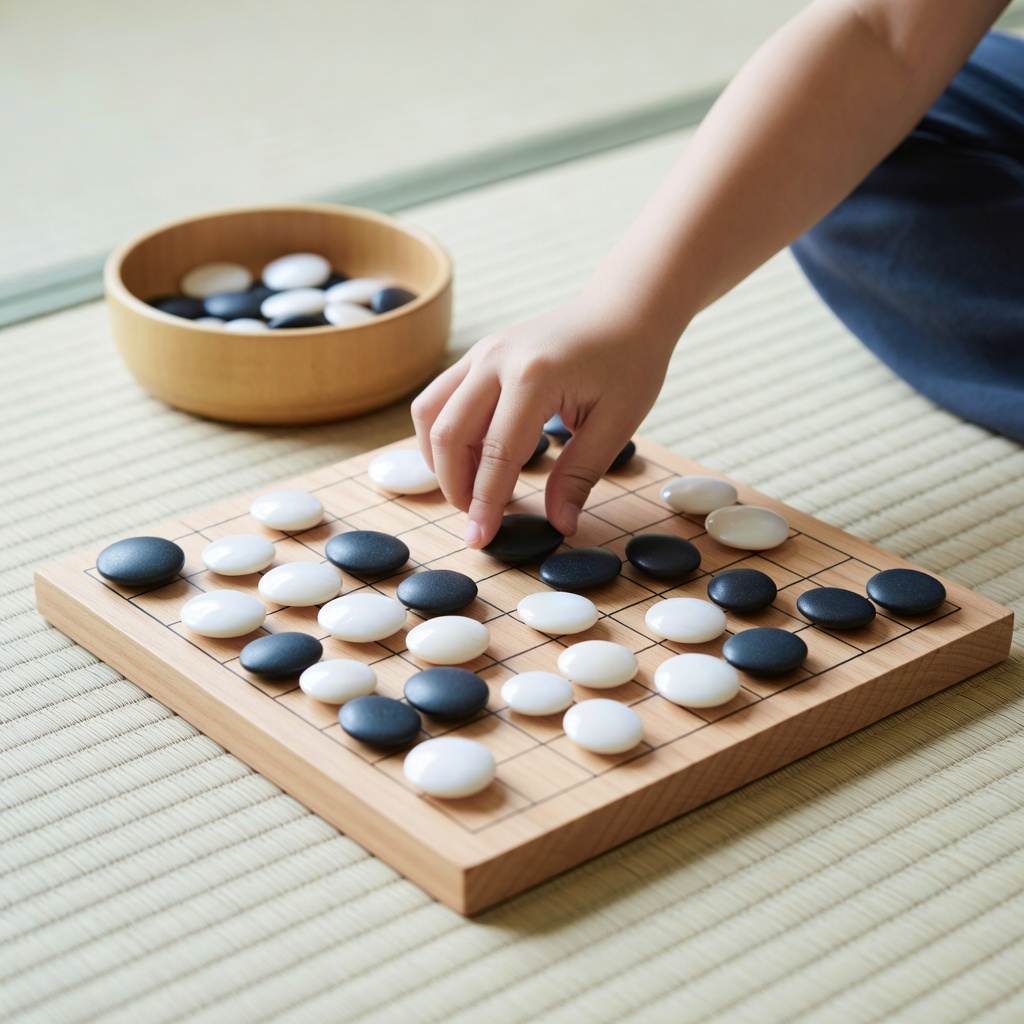 囲碁・九路盤入門 ー 石の取り方から始める、はじめての碁。小さな九路盤なら、こどもも大人も一局が短く、勝ち負けがすぐ分かって楽しい。十三路、十九路へと少しずつ広げます