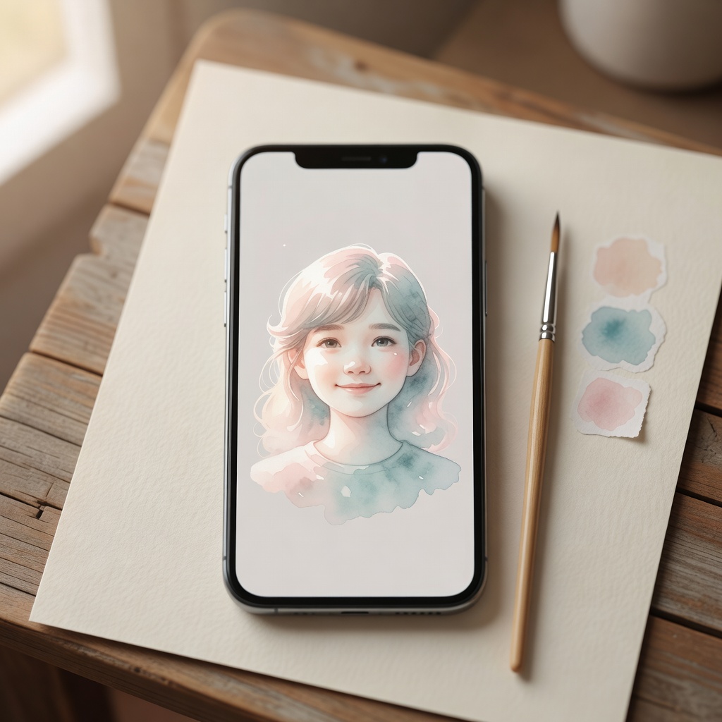SNSアイコン。ふんわりした水彩の光で、その人らしい表情を。何気ない毎日の投稿が、少しだけ愛おしくなるように。
