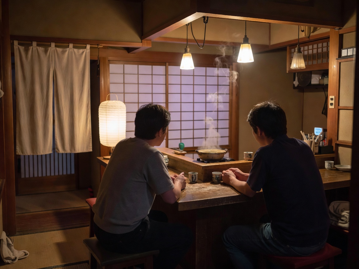 赤提灯と暖簾に灯がともる夕暮れの店構え