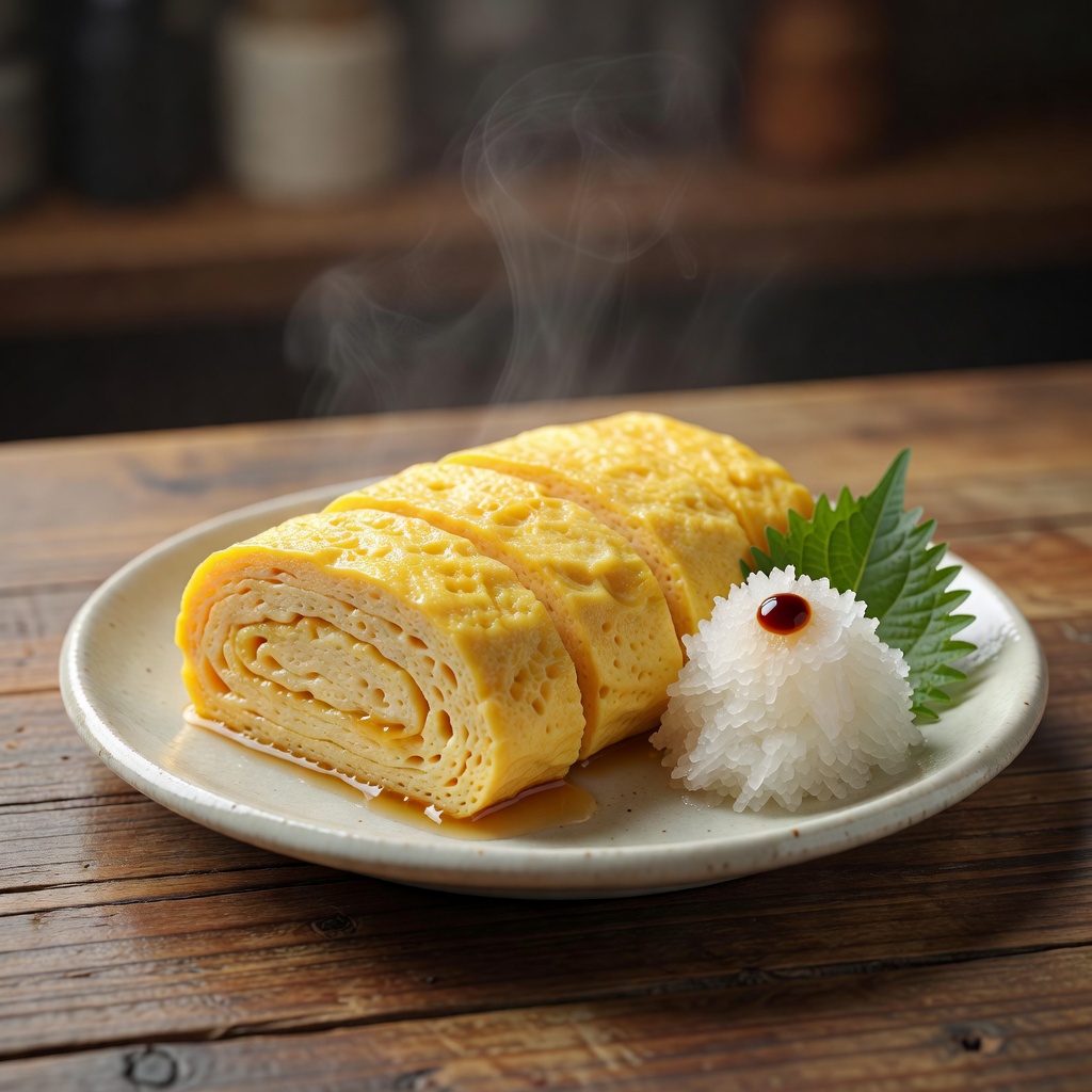 ふわとろ だし巻き玉子 ー 一本ずつ焼く、あつあつの名脇役。大根おろしを添えて