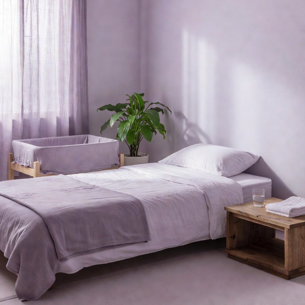 産後ケアのお部屋（宿泊・デイ） ー 白い麻のシーツのベッドで、まずはあなたが眠る時間を。赤ちゃんはわたしがお預かりします
