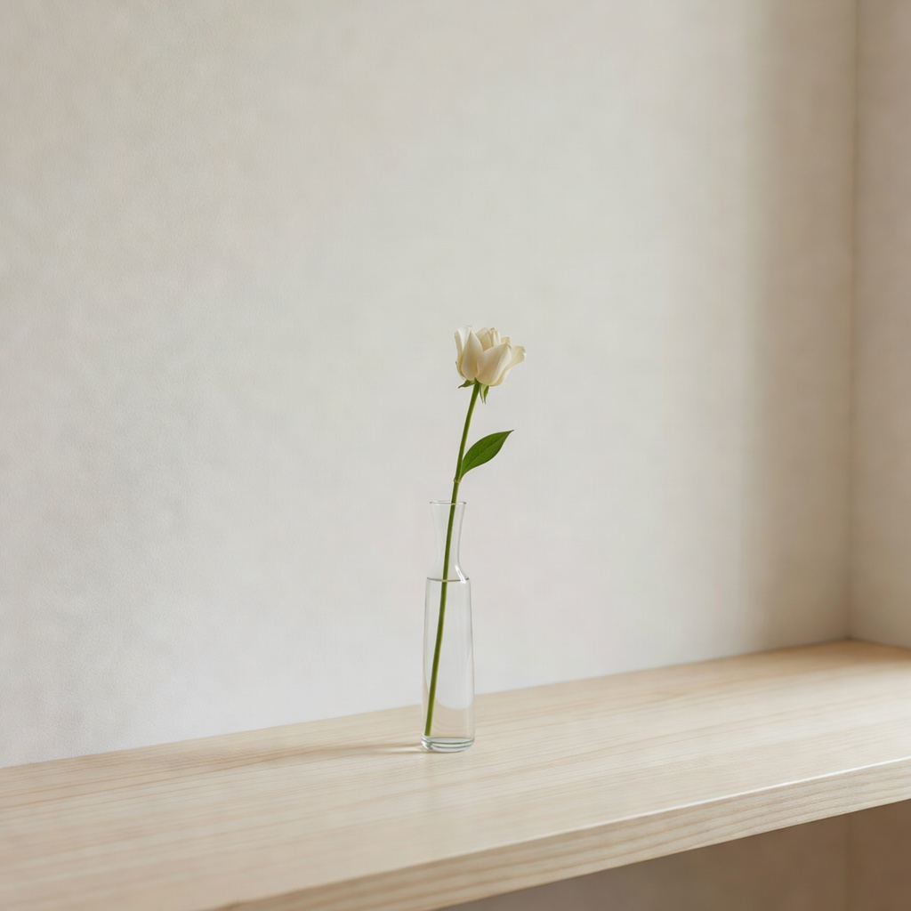 はじめての一輪。ガラスの一輪挿しに、まっすぐ一本。ここから稽古は始まります。