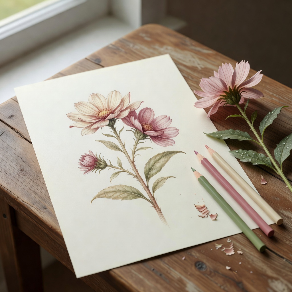ボタニカル・色鉛筆。アトリエに届いた季節の花を、一本ずつ観察して。