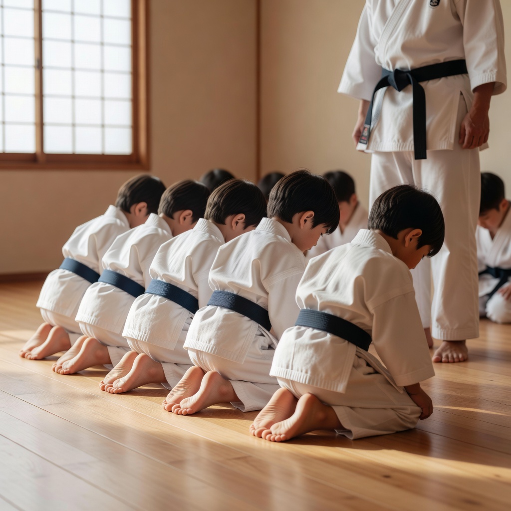 幼児クラス（3〜6歳）ー まずは正座と礼から。返事とあいさつができるようになるだけで、園でも家でも変わったと言われます。順番を待つ、話を聞く、その練習でもあります