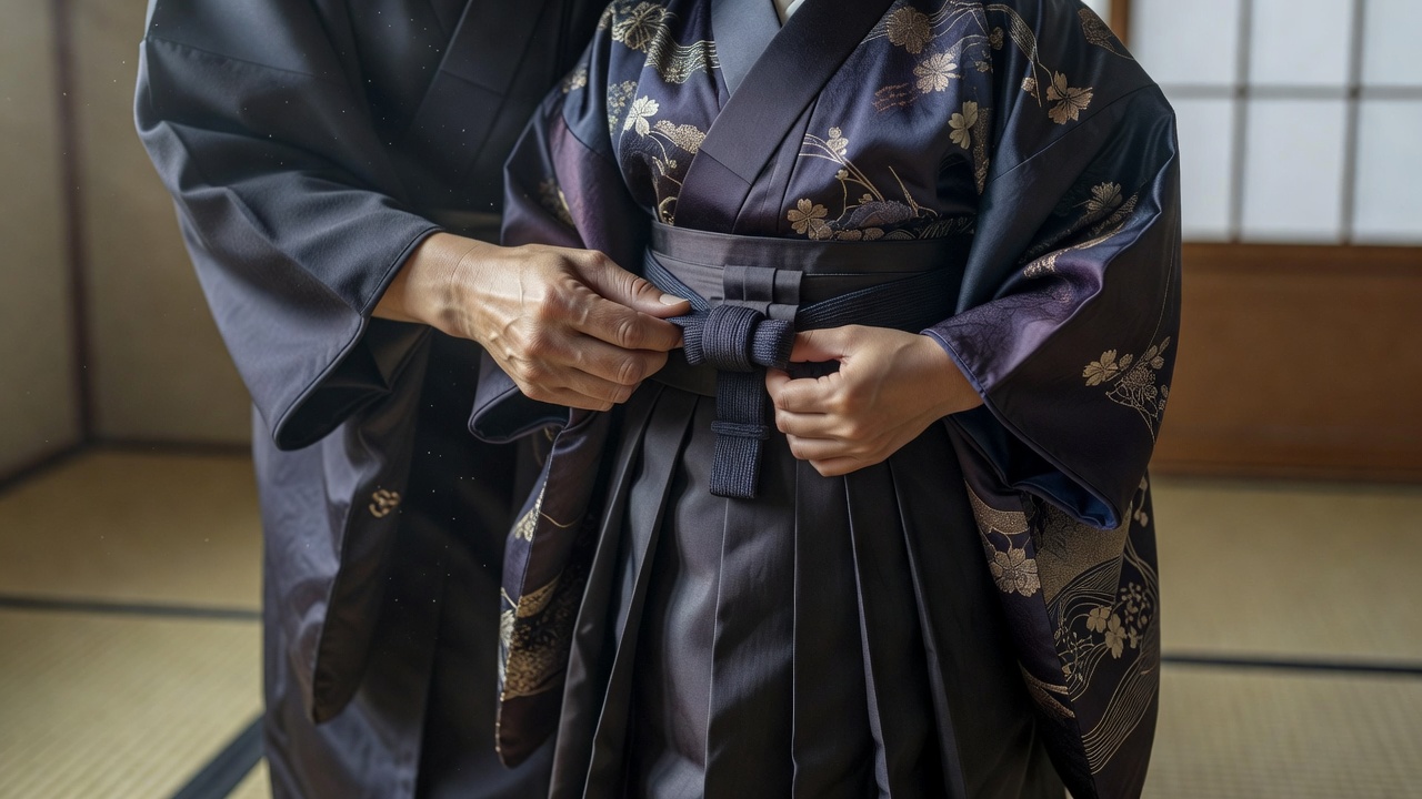 卒業袴の着せ付け／他装コース修了生が、我が子のために。教室で身につけた手が、家族の晴れの日を結びます。