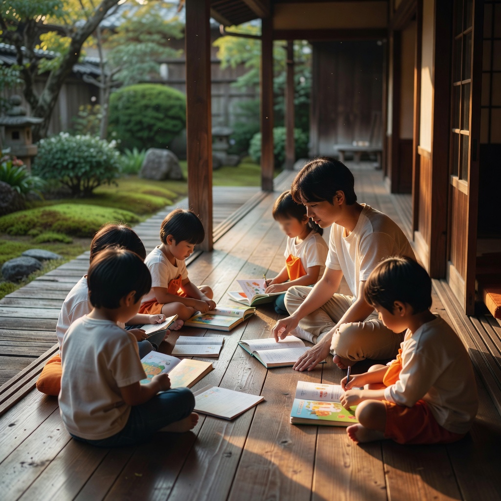 ごはんのあとの、縁側時間 ー 食べ終わった子は、縁側で絵本を読んだり、宿題を広げたり、ボランティアのお姉さんとオセロをしたり。『すぐ帰らなくていい』のがこの場所のいいところ。ここが放課後の、もうひとつの居場所になっています。