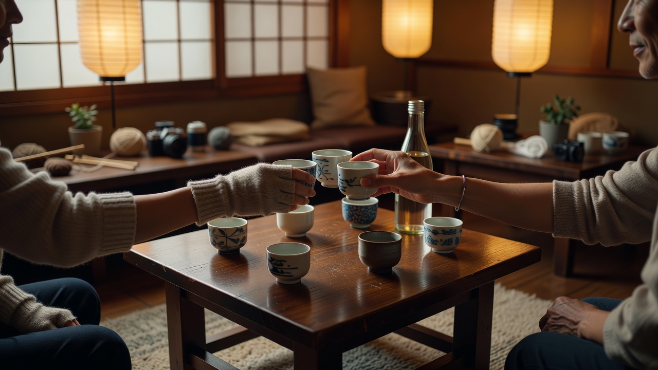 趣味コンの一場面（日本酒を楽しむ会） ー 共通の好きなものがあると、会話は自然に続きます。ボードゲーム・カフェ巡り・アウトドアなど、テーマ別の交流会も開いています。