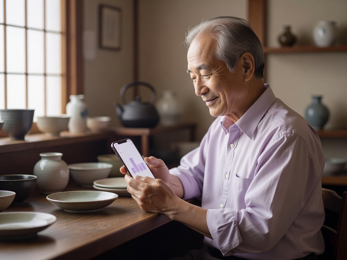 蔵出しの品を手に取り査定を受ける売り手の穏やかな表情