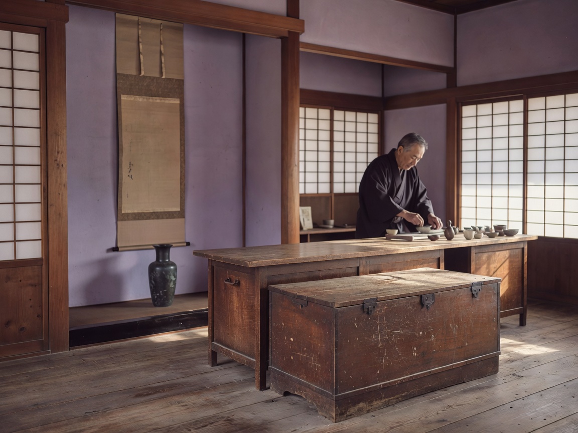 和骨董と古道具がしつらえられた静かな店内の一角