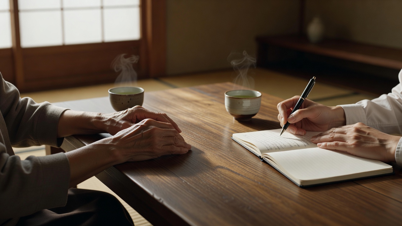 はじめの相談（アセスメント訪問）ー お茶を一杯いただきながら、暮らしの困りごとや「これからどうしたいか」を、ゆっくりうかがうところから始まります