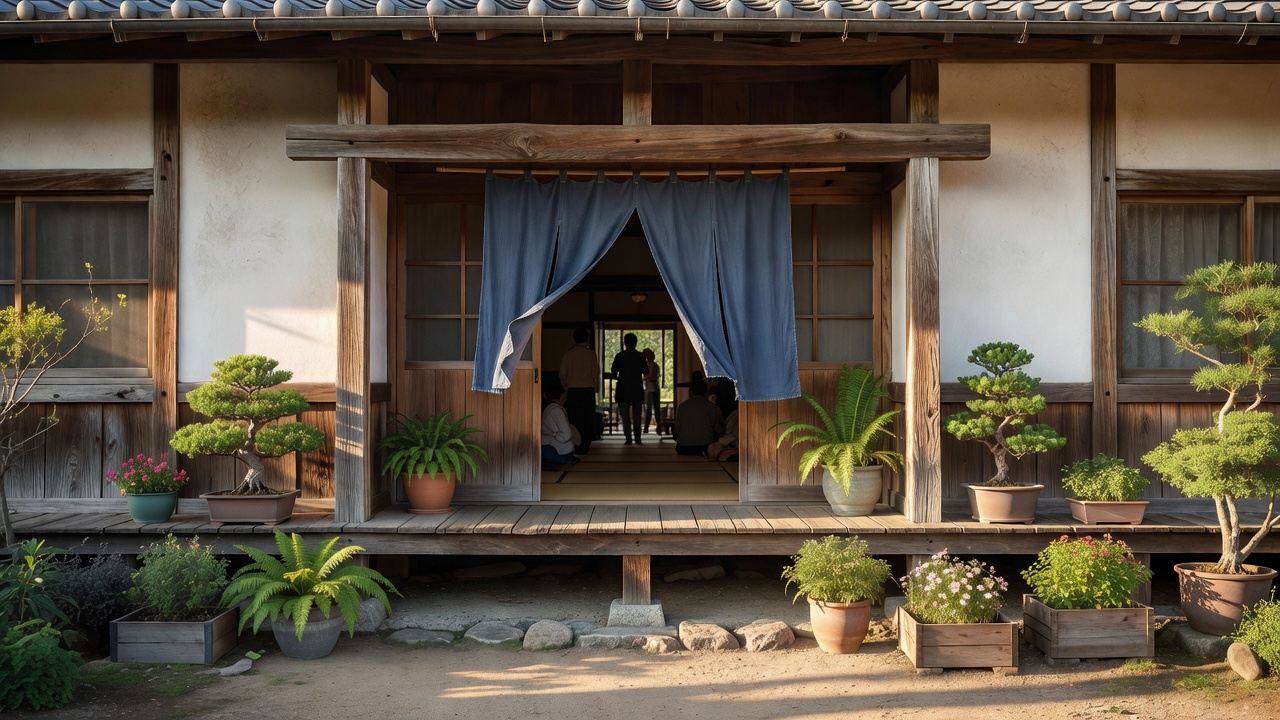 古民家の土間に差し込む朝の光と、並べられた手しごとの品
