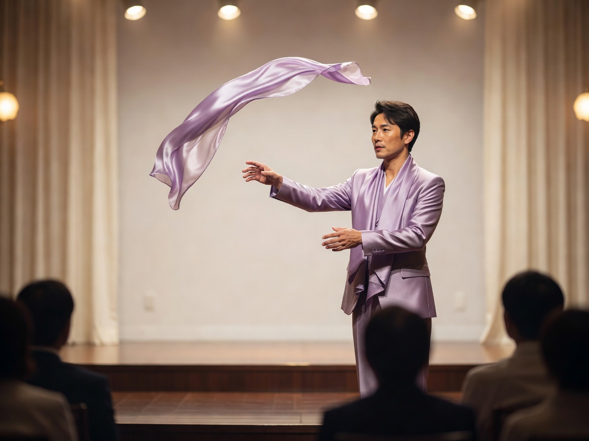 宴会場のステージでシルクや鳩を出す華やかなイリュージョン演目