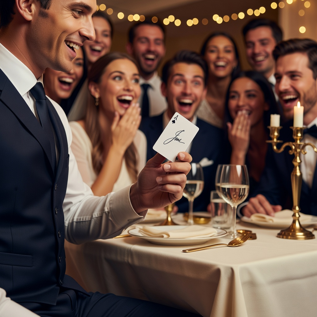 結婚式二次会でのサプライズ ー 新婦がサインした一枚のカードが、封をした招待状の中から。幹事さんと仕込んだ演出に、会場がいちばん沸いた瞬間です