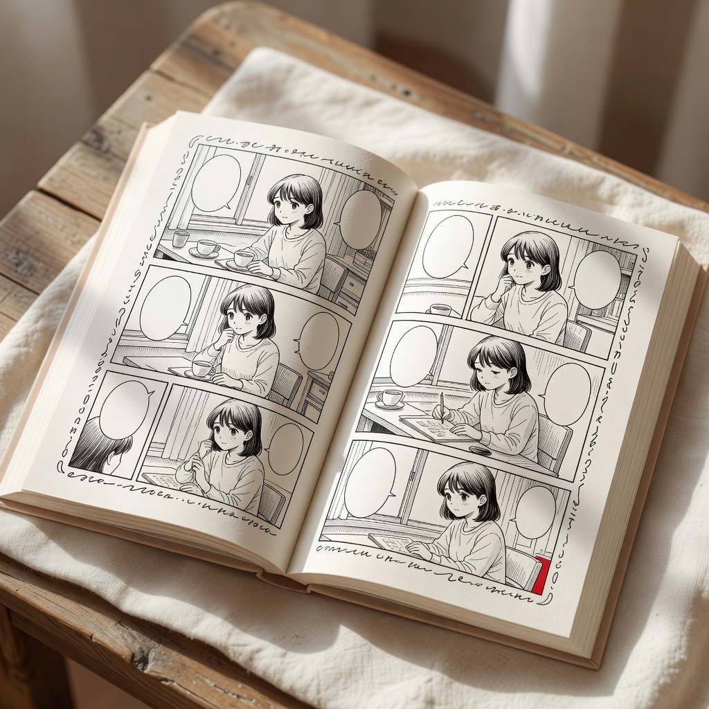 連載エッセイ漫画（モノクロ・単行本収録）。フリーランスの日常を描いた個人連載。書籍化していただいた一冊。仕事の漫画も、根っこにあるのは「自分の言葉で人の心を動かしたい」という、この連載と同じ気持ちです。