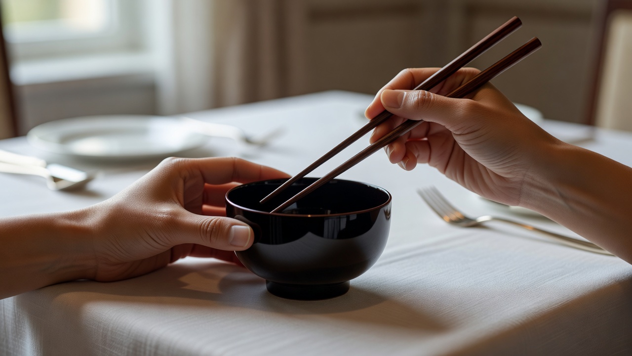 あらたまった席での器の扱いと所作を学ぶ場面