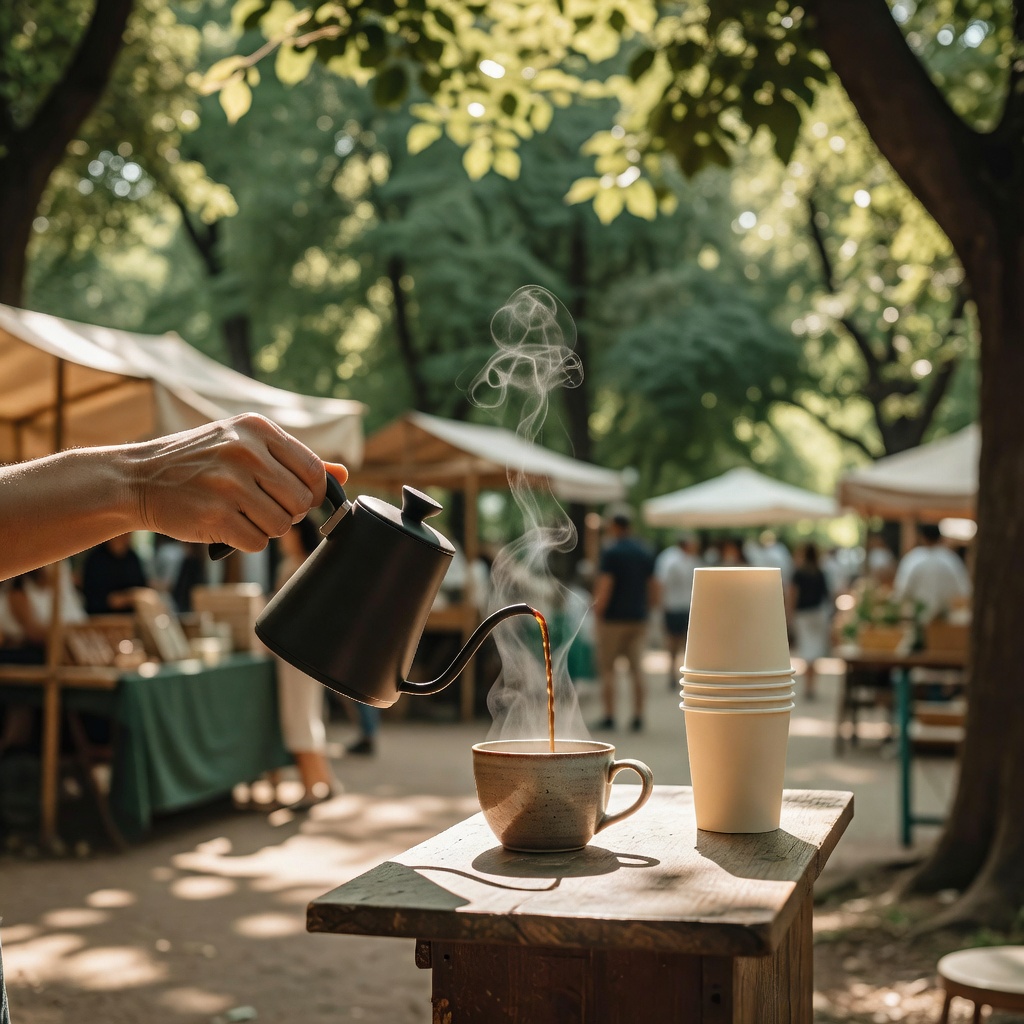 一杯ずつ淹れるコーヒースタンド。ベンチに腰かけて、木陰で飲む一杯を。
