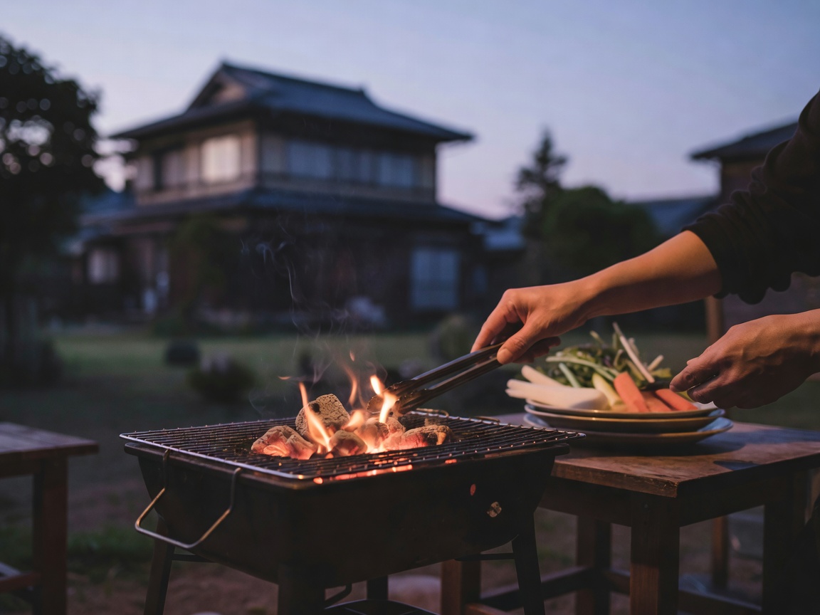 囲炉裏を囲んで夕餉を待つ、宿の夜のしつらえ